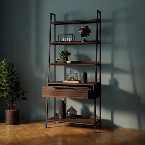 Tall Shelving Unit with Drawer - Walnut, Metal alternate view