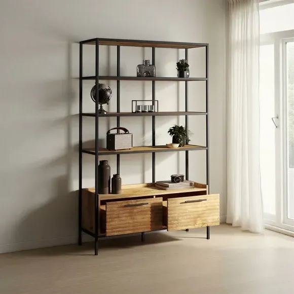 Bryant Tall Wide Shelving Unit with Drawers - Wood Brown alternate view