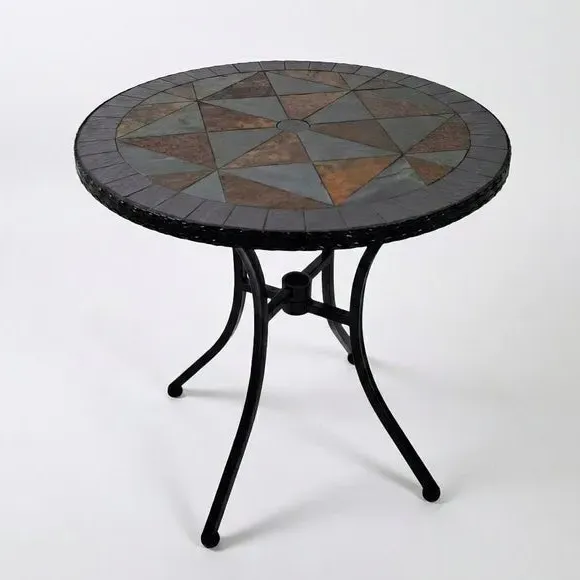 Round Bistro Table with Mosaic Top - Grey, Stone alternate view