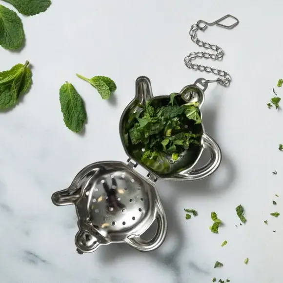 Teapot Shaped Tea Strainer - Silver, Stainless Steel alternate view