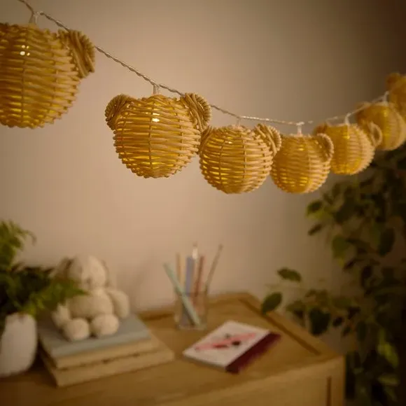 Teddy Rattan 8 LED String Lights - Brown, Plastic alternate view