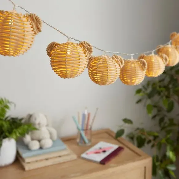 Teddy Rattan 8 LED String Lights - Brown, Plastic product
