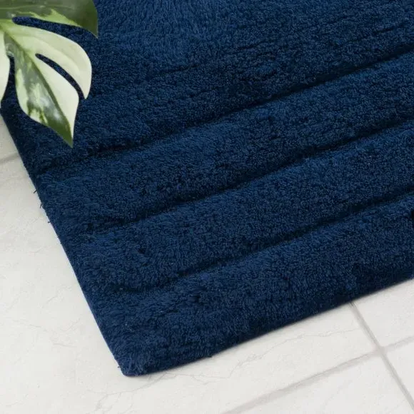 Textured Stripe Pedestal Mat - Navy, Cotton alternate view