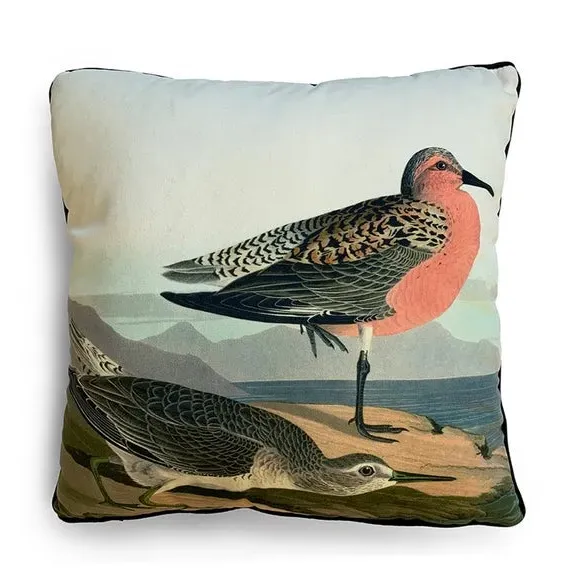 Square Cushion with Bird Print - Grey, Velvet alternate view