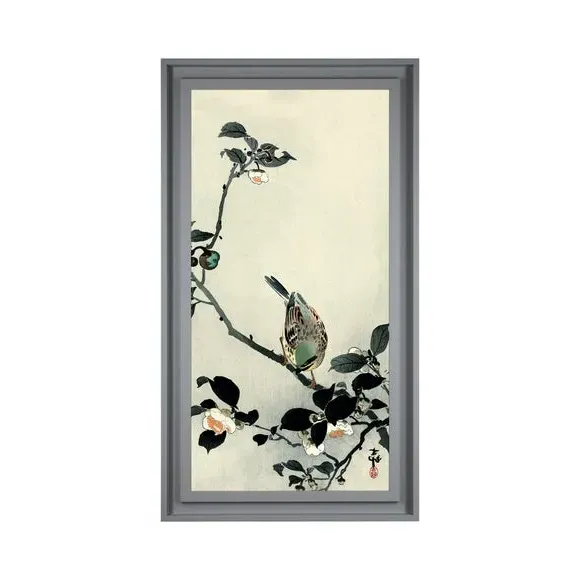 Framed Print Bunting on Camellia Branch - Cream alternate view