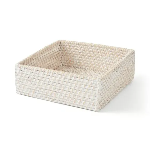 Square Serving Tray - White, Rattan alternate view