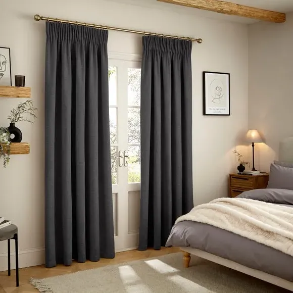Wynter Thermal Pencil Pleat Curtains - Charcoal, Chenille alternate view