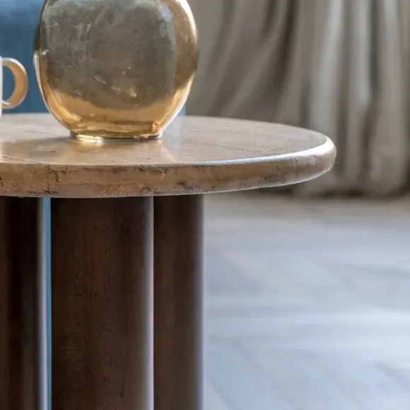 Thimbley Side Table - Brown, Mango Wood & Travertine alternate view