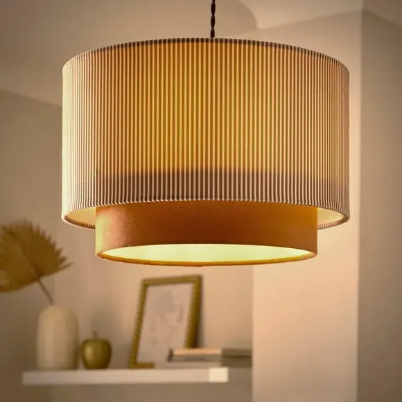 Ticking Stripe Two-Tier Lamp Shade - Rust, Polyester alternate view