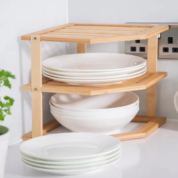 Tiered Corner Organiser Shelf - Brown, Bamboo alternate view