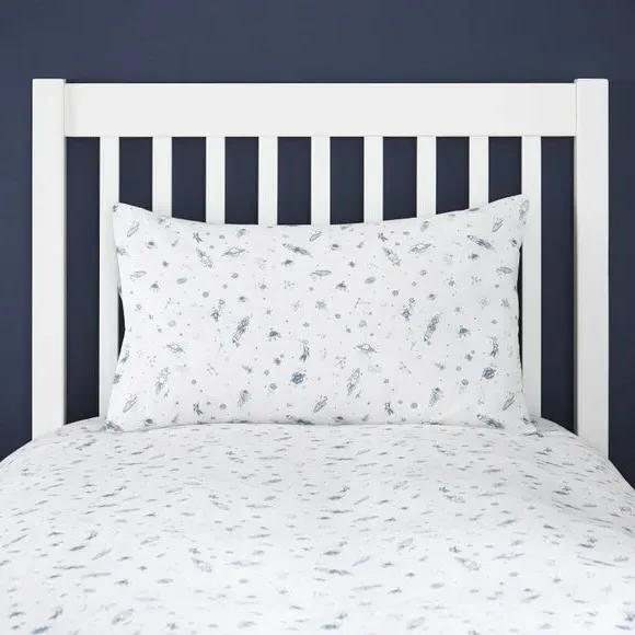 To The Moon Duvet Cover and Pillowcase Set - Pale Blue, Cotton alternate view
