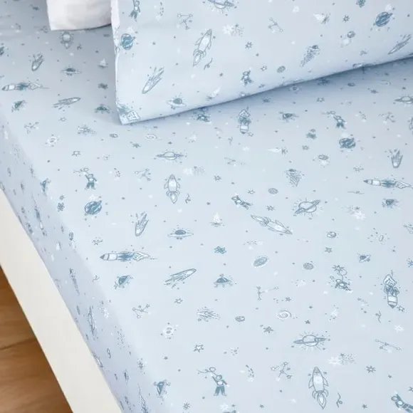 To The Moon Set of 2 Fitted Bed Sheets - Light Blue, Cotton product