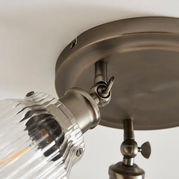 Tobias Ribbed 3-Light Adjustable Semi Flush Spotlight - Pewter by Dunelm, image 3