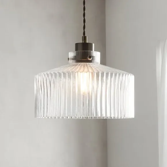 Tobias Ribbed Easy Fit Pendant Shade - Grey, Glass product