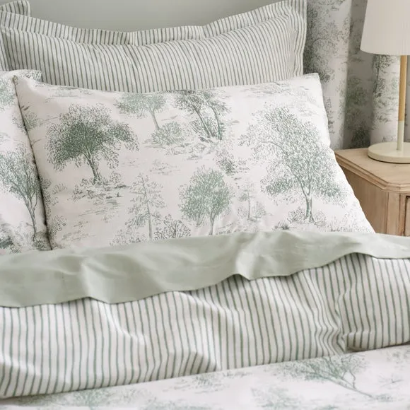 Toile Trees Duvet Cover & Pillowcase Set - Ivy Green, Polycotton alternate view