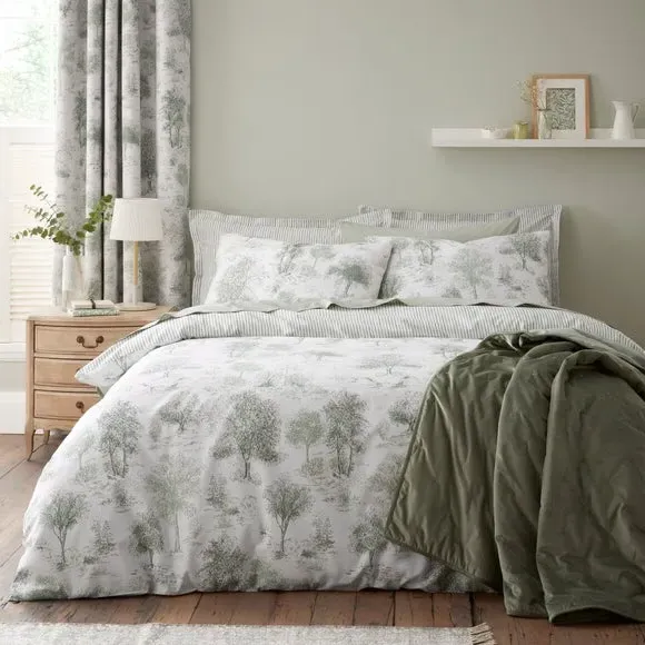 Toile Trees Duvet Cover & Pillowcase Set - Ivy Green, Polycotton product