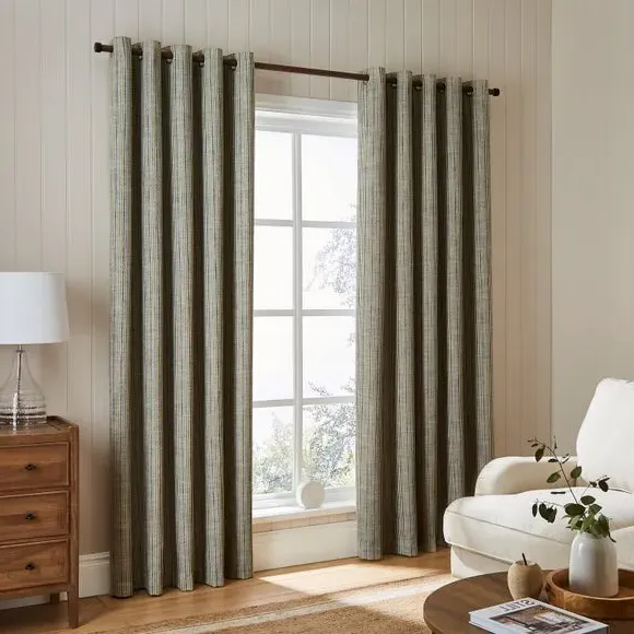 Tonal Stripe Eyelet Curtains - Green alternate view