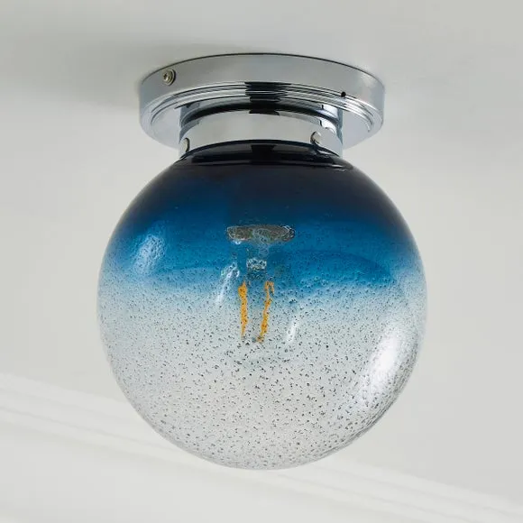 Torbay Bathroom Flush Ceiling Light - Blue, Glass alternate view