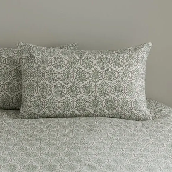 Tove Woodblock Duvet Cover & Pillowcase Set - Sage, Cotton alternate view