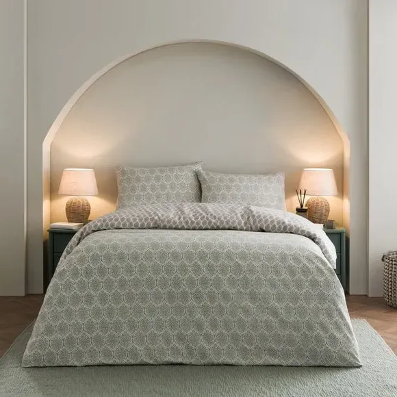 Tove Woodblock Duvet Cover & Pillowcase Set - Sage, Cotton product