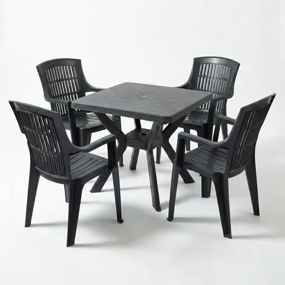 4-Seater Dining Set with Stacking Chairs - Grey alternate view