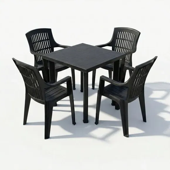 Square Patio Table with 4 Chairs - Anthracite, Resin alternate view