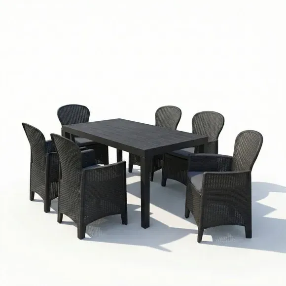 6-Seater Dining Set with Chairs - Grey, Wicker alternate view