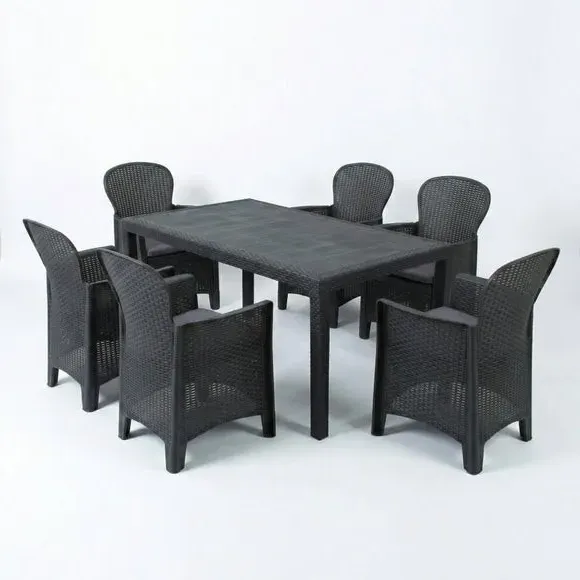 6-Seater Dining Set with Cushions - Grey alternate view