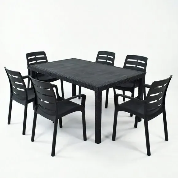 6-Seater Dining Set with Stacking Chairs - Grey alternate view