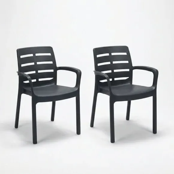 Set of 2 Stackable Chairs - Grey, Polypropylene alternate view