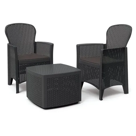 2-Seater Bistro Set with Wicker Panels - Grey alternate view
