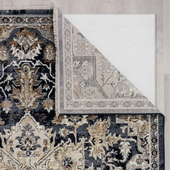 Traditional Patterned Rug - Navy, Polypropylene by Dunelm, image 3