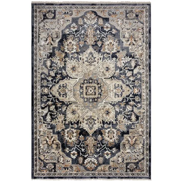 Traditional Patterned Rug - Navy, Polypropylene by Dunelm, image 5