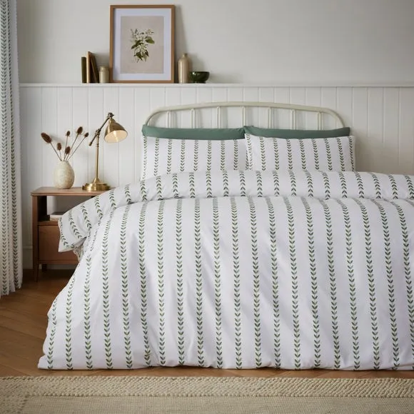 Trailing Leaf Stripe Duvet Cover & Pillowcase Set - Clover Green, Cotton product