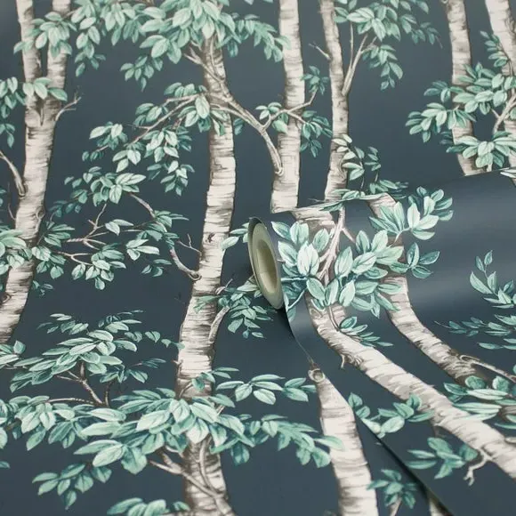 Tree Trunk Wallpaper Roll - Navy Blue alternate view