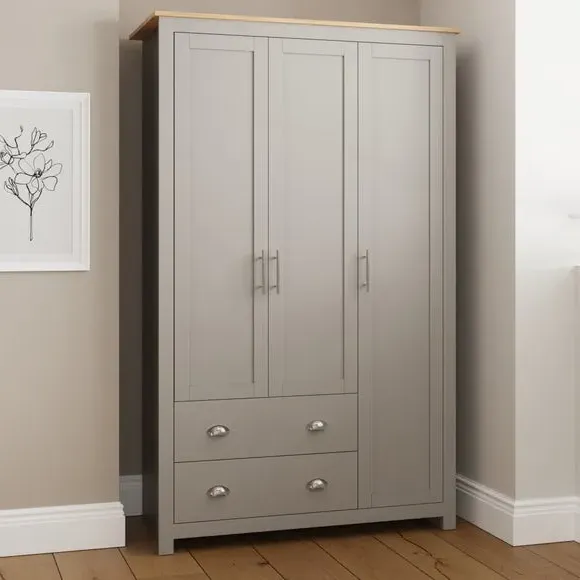 Triple Wardrobe with Drawers - Grey, Foiled alternate view