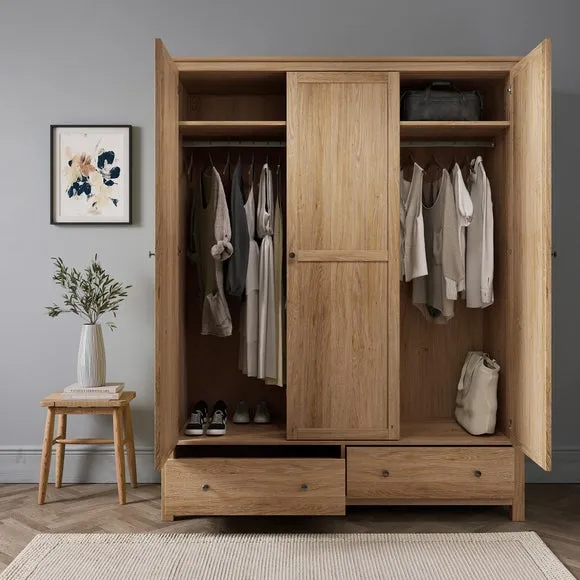 Olney Triple Wardrobe with Drawers - Light Oak Effect alternate view