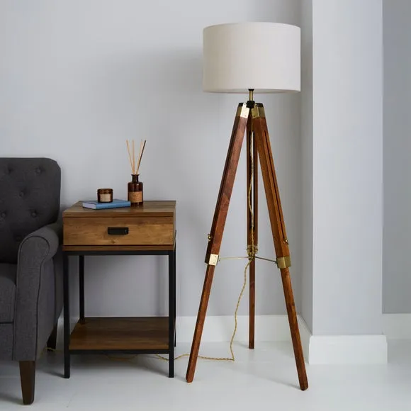 Trio Tripod Floor Lamp with Linen Shade - Natural Brown alternate view