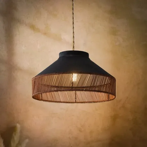 Tristane Easy Fit Pendant Shade - Black, Suede & Rattan alternate view