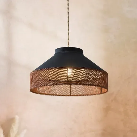 Tristane Easy Fit Pendant Shade - Black, Suede & Rattan product