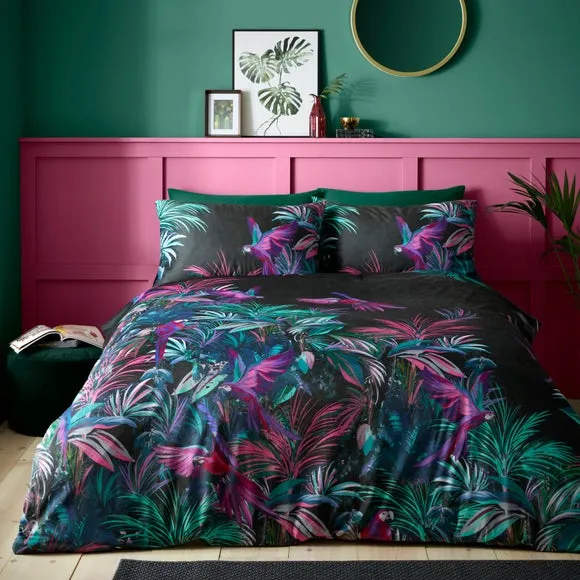 Tropical Bird Duvet Cover & Pillowcase Set - Fuschia, Velour product