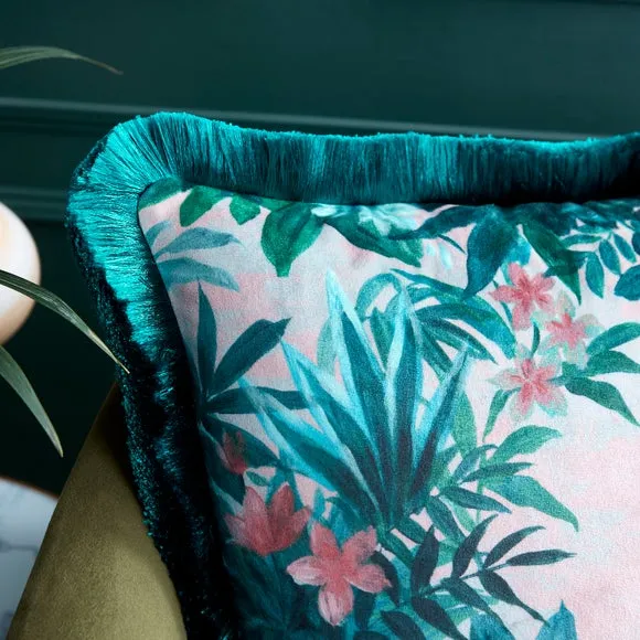 Square Cushion Cover with Fringe - Green, Polyester alternate view
