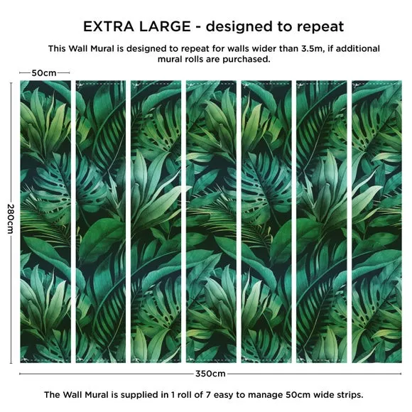 Tropical Leaves Wall Mural - Green alternate view