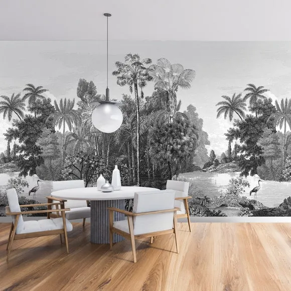 Tropical Wall Mural - Black/White, Non-Woven alternate view
