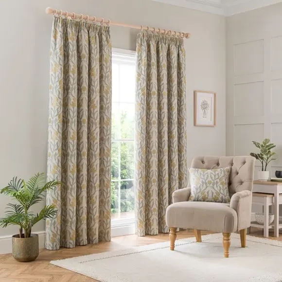 Pencil Pleat Curtains with Jacquard - Ochre alternate view