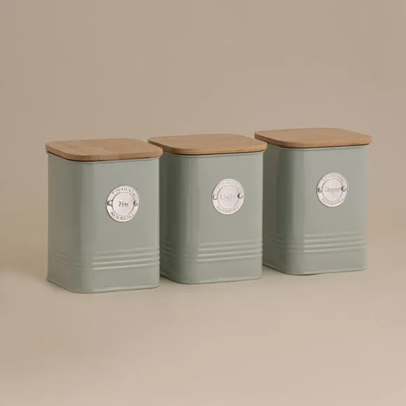 Living Set of 3 Square Tea, Coffee & Sugar Canisters - Mint Green, Steel alternate view