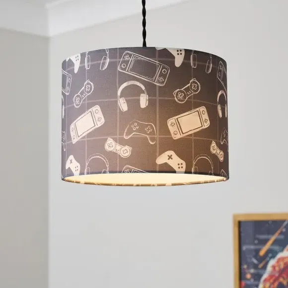 Ultimate Gamer Easy Fit Lamp Shade - Grey, Polyester product