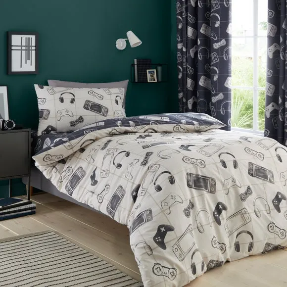 Ultimate Gamer Quilt Cover & Pillowcase Set - Black, Polycotton alternate view