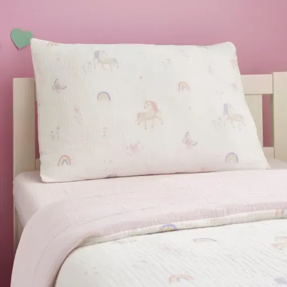 Unicorn Quilt Cover & Pillowcase Set - Pink, Cotton Muslin alternate view