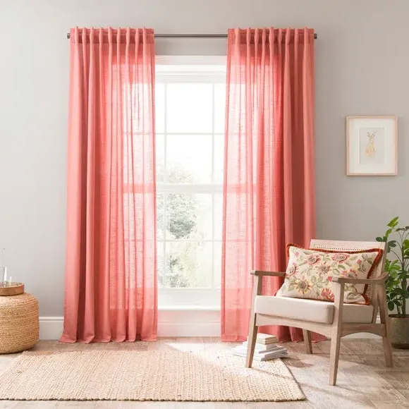 Unlined Tab Top Curtains - Clay Red, Linen Blend alternate view